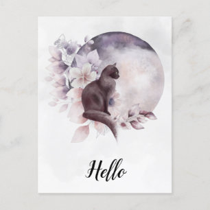 Carte Postale Chat noir par une Pleine lune magique