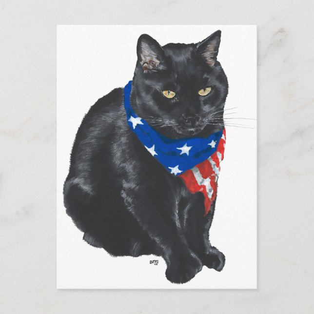 Carte Postale Chat noir patriotique (Devant)