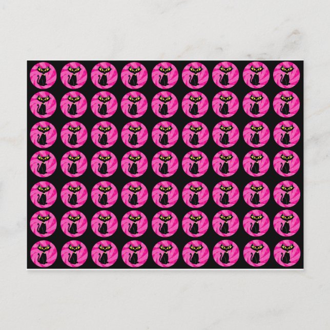 Carte Postale Chat noir sassy sur Motif rose (Devant)
