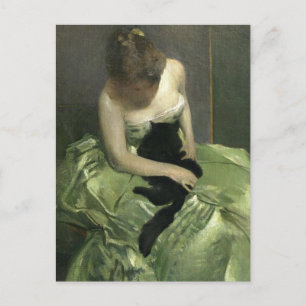 Carte Postale Chat noir sur Gown vert