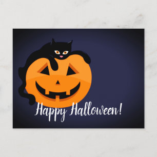 Carte Postale Chat noir sur la lune Halloween