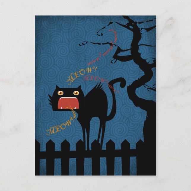 Carte Postale Chat noir Terrifié la nuit d'Halloween (Devant)