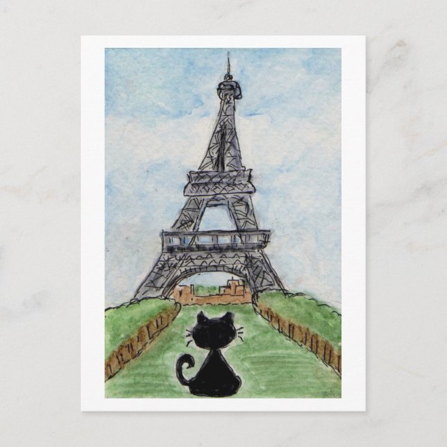 Carte postale Chat Noir Tour Eiffel (Devant)