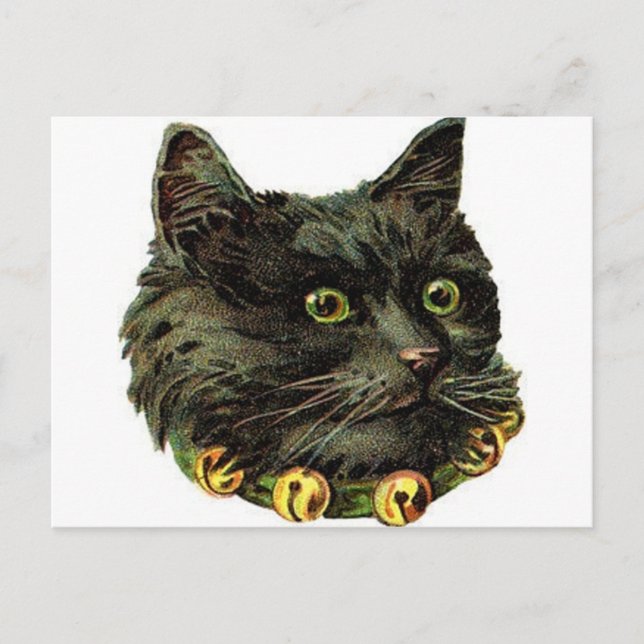 Carte Postale Chat noir victorien avec col de cloche (Devant)
