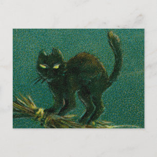 Carte Postale Chat noir vintage à cheval sur Broom Halloween