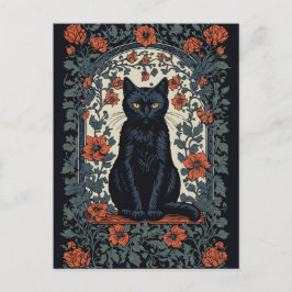 Carte Postale Chat noir Vintage Floral