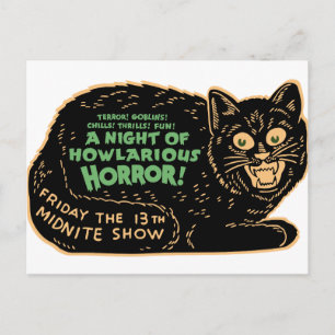 Carte Postale Chat noir vintage Halloween