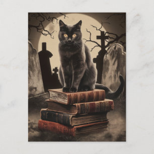 Carte Postale Chat noir vintage Halloween