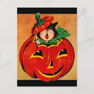 Carte Postale Chat noir vintage Halloween