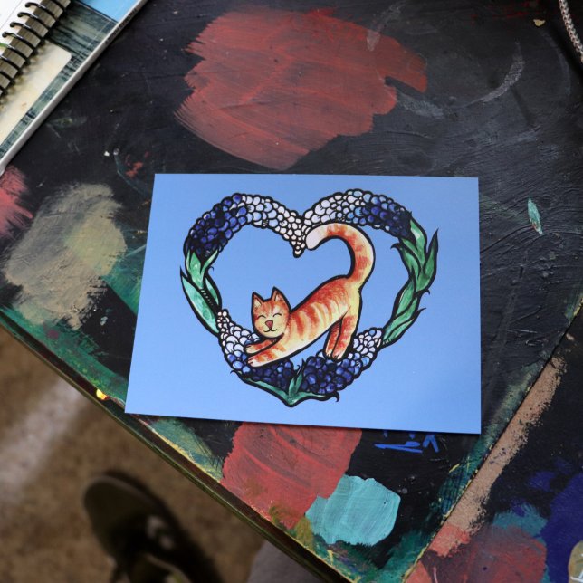 Carte Postale Chat orange tabby Art du cœur Mignon texas bluebon (Créateur téléchargé)