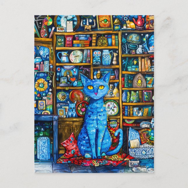 Carte Postale Chat par plateau coloré (Devant)