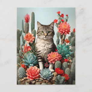 Carte Postale Chat parmi les cactus   AMOUREUX DE LES CHATS