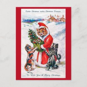 Carte Postale Chat Père Noël de Noël, Louis Wain