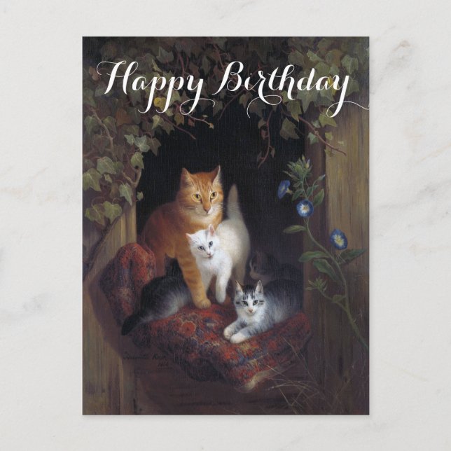 Carte Postale Chat personnalisé avec chatons Joyeux Anniversaire (Devant)