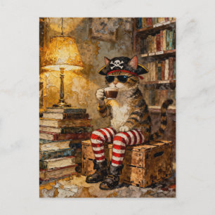 Carte Postale Chat Pirate Jouit de Quelques Café