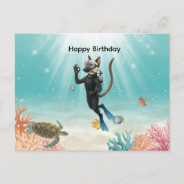 Carte Postale Chat Plongeur en Scaphandre Joyeux Anniversaire so