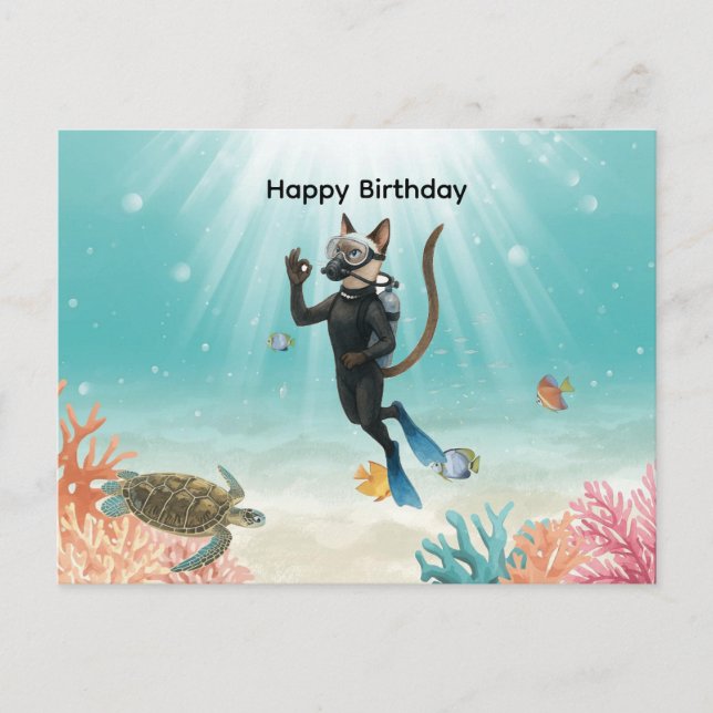 Carte Postale Chat plongeur en scaphandre Joyeux Anniversaire so (Devant)
