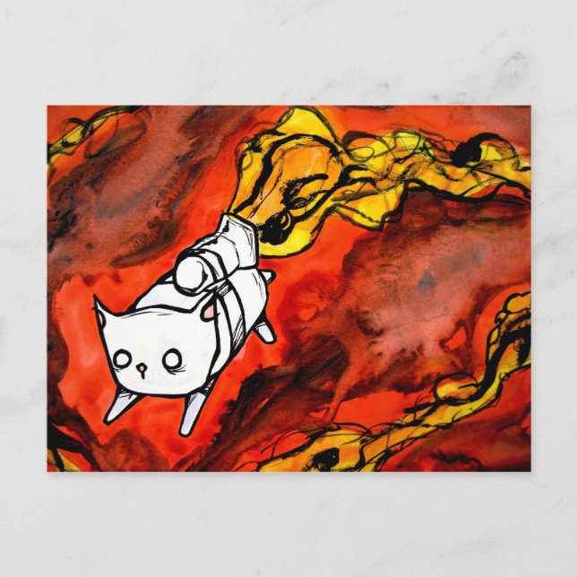 Carte Postale chat poapod avec jet pack (Devant)