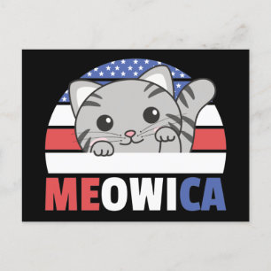 Carte Postale Chat pour le quatre juillet drapeau des États-Unis