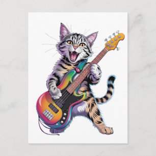 Carte Postale Chat qui joue de la guitare Rock And Roll