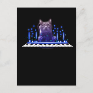 Carte Postale Chat qui joue du piano Clavier Chaton Adorable Ani