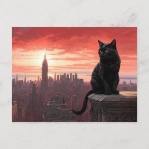 Carte Postale chat regarde vers new york city
