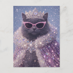 Carte Postale Chat Reine Glamour Portrait Fantastique Étincelant