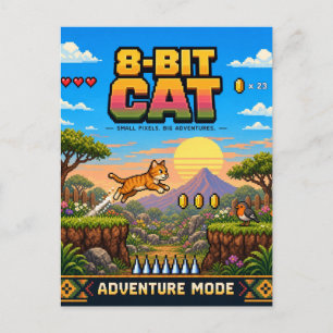 Carte Postale Chat, Rétro Pixel Art 8-Bit