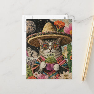 Carte Postale Chat Ridicule Avec Collage De Cupcake À La Catnip