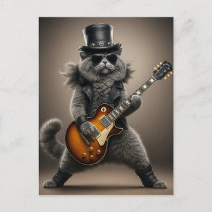 Carte Postale Chat Rockstar Jouant de la Guitare Électrique en C