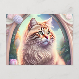 Carte Postale Chat romantique avec fleurs