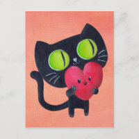 Chat romantique embrassant Red Cute Heart
