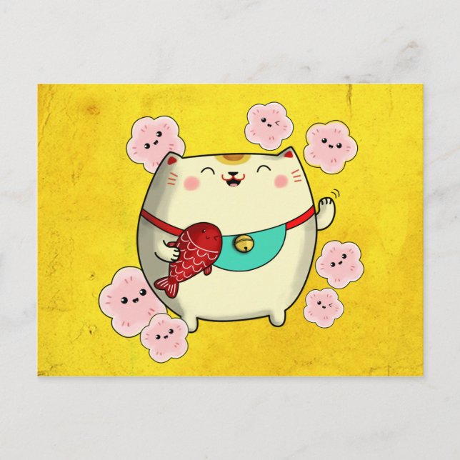 Carte Postale Chat rond mignon de Maneki Neko (Devant)