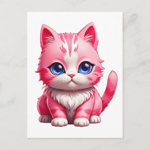 Carte Postale Chat rose