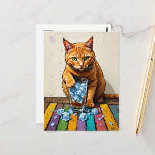 Carte Postale Chat roux adorable et glace