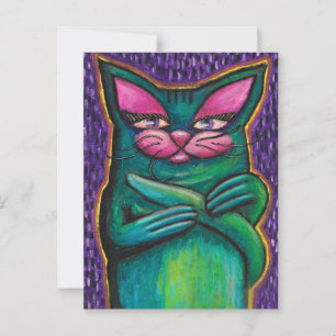 Carte Postale Chat sarcelle féminin au pastel à l'huile sur fond