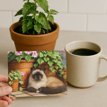 Chat siamois allongé près de fleurs Amateur de cha