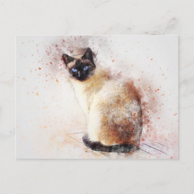 Carte Postale Chat siamois aquarelle (Devant)