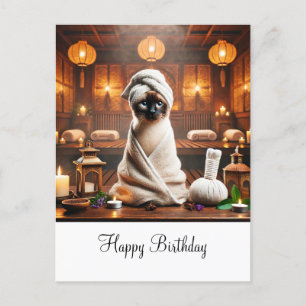 Carte Postale Chat siamois au Spa pour son anniversaire