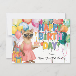 Carte Postale Chat siamois avec la mention Joyeux Anniversaire
