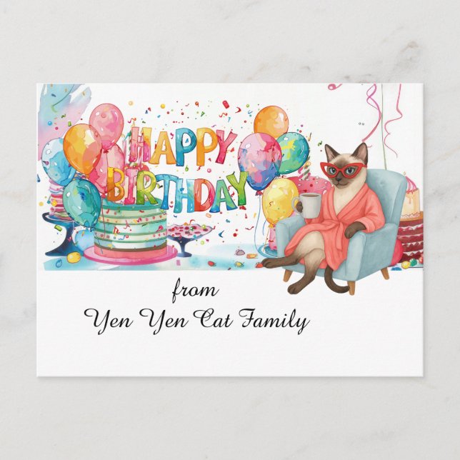 Carte Postale Chat siamois avec la mention Joyeux Anniversaire (Devant)