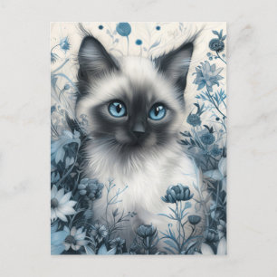 Carte Postale Chat siamois dans le jardin mystique