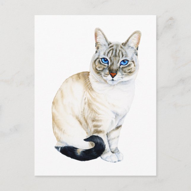 Carte Postale Chat siamois Lynx Point à l'aquarelle peinte à la  (Devant)