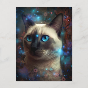 Carte Postale Chat Siamois Magique Whimsical Imaginaire Art