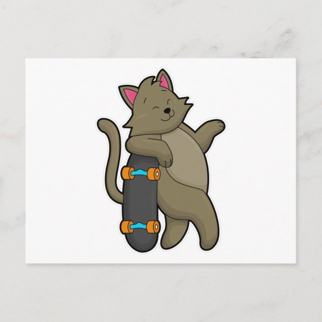 Carte Postale Chat skater avec planche à roulettes (Devant)