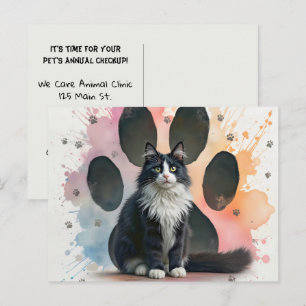 Carte Postale Chat Smoking avec un Fond d'Empreinte de Patte