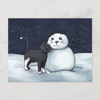 Carte postale Chat Snowman - Hiver Starry Sky