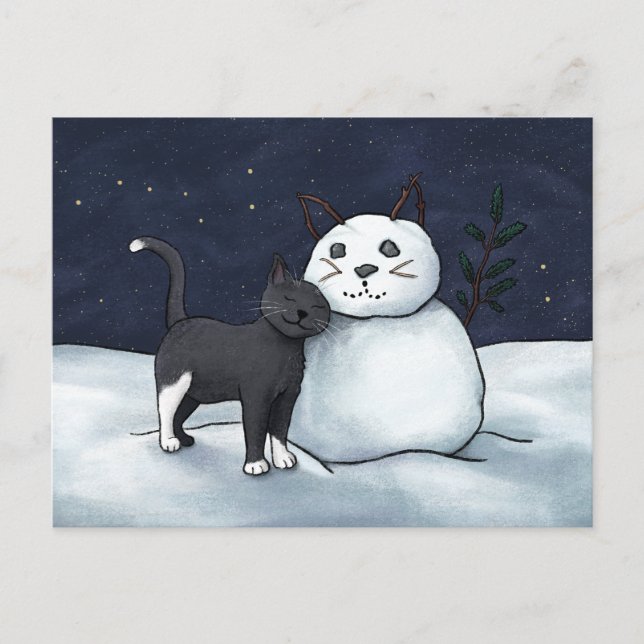 Carte postale Chat Snowman - Hiver Starry Sky (Devant)