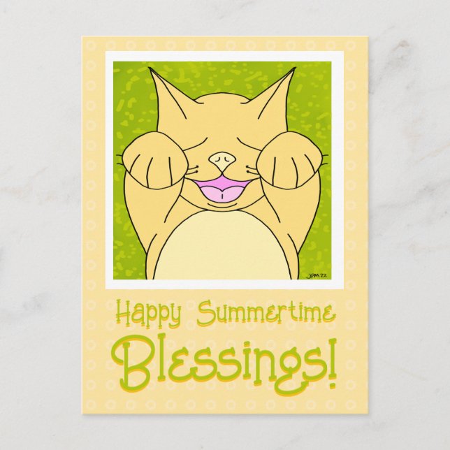 Carte Postale Chat Souriant Heureux En Été Penser De Vous (Devant)