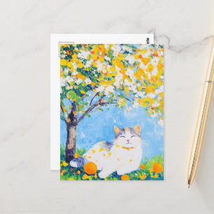 Carte Postale Chat sous l'arbre orange